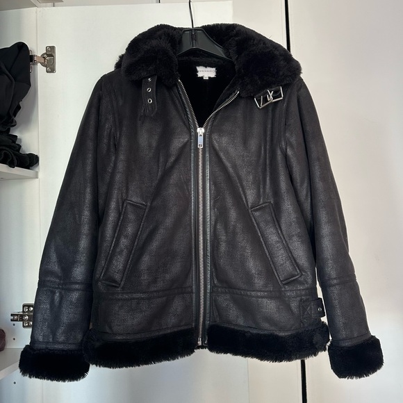 ASOS Back Faux Fur Biker Jacket Size 10 UK/ 6 US MED - Picture 1 of 8